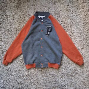 FSBN Letterman Varsity Snap Button Jacket Orange Grey Colorblock Unisex Size L